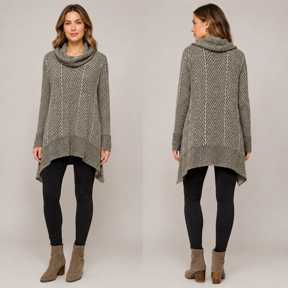 Eight Eight Eight Womens Gray Cotton Cowl Neck Sharkbite Hem Tunic Sweater Large